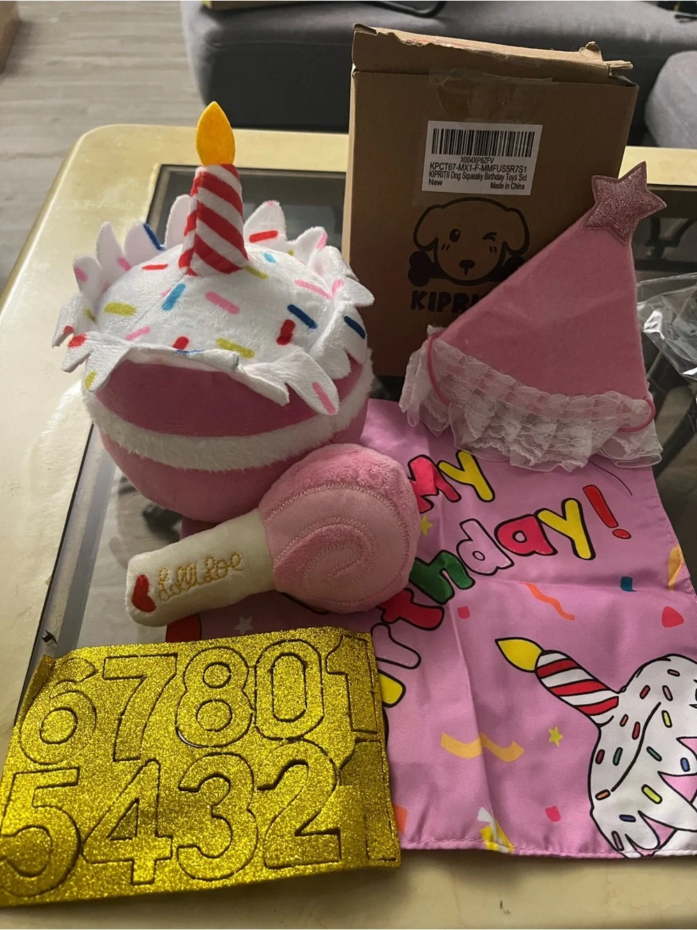 Birthday Party Cat Bandana and Hat Set - Pink